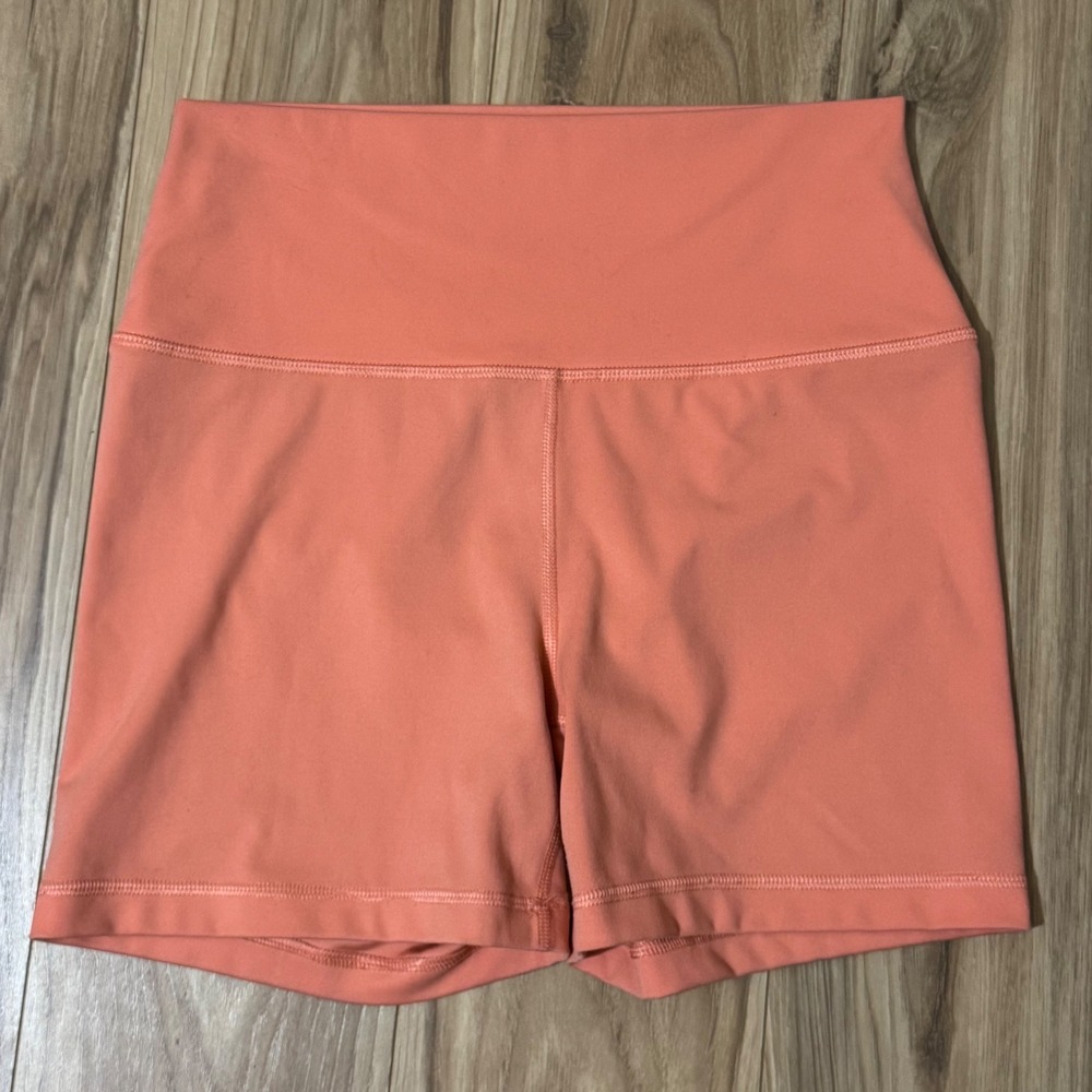 Yogalicious Lux Everyday 5" Biker Shorts Coral Orange High Waist Womens Large - Picture 4 of 6